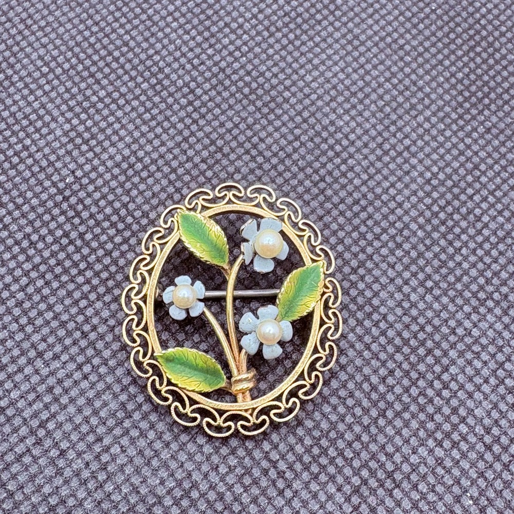 Vintage Krementz Blue Forget Me Not Flower Pin Delicate Gold Tone